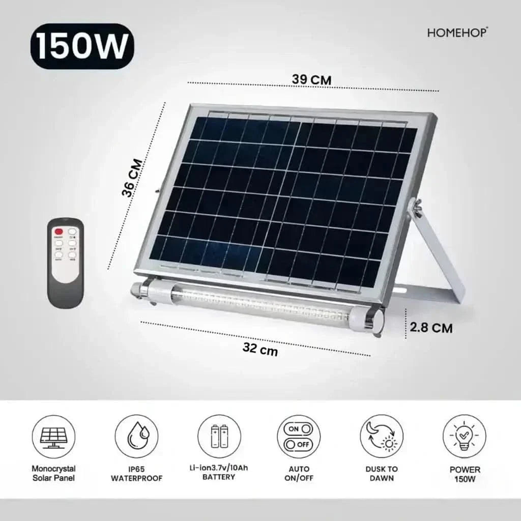 Solar 150W Wall Mounted LED Tube Light With Panel and Remote Control For Home, Garden, Playground(Refurbished)
