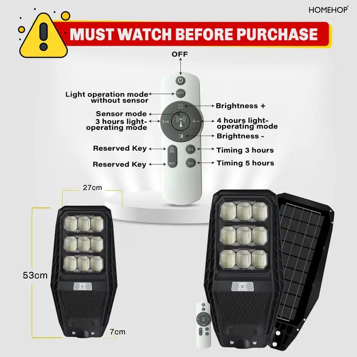 Automatic Solar Street Light Waterproof Road Lights for Home Garden with Remote Control (100W)