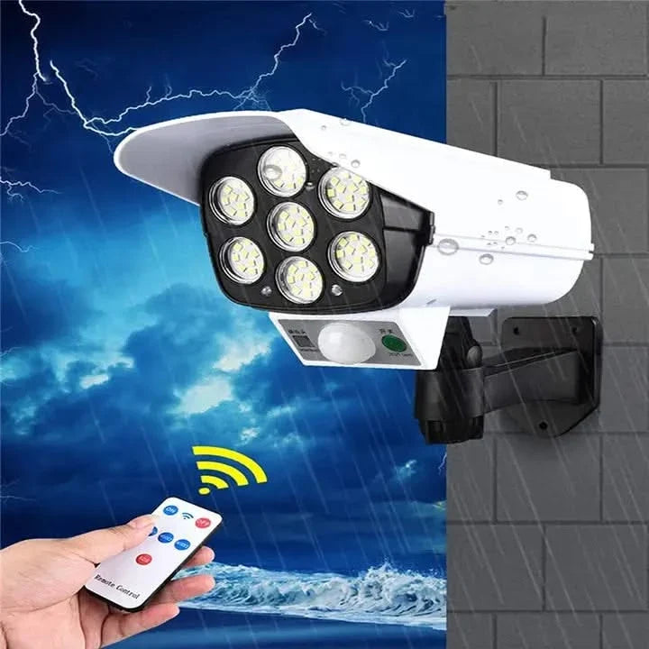 Solar Dummy Camera Shaped Outdoor Wall Lights With Motion Sensor & Remote Control For Home, Garden (Waterproof, Cool White)