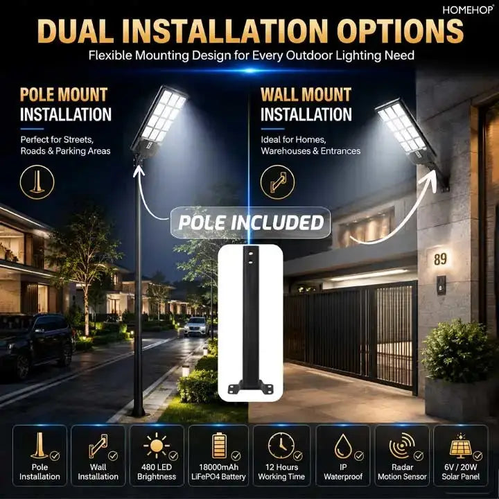 Solar Street Light 320W Waterproof Outdoor Motion Sensor LED Security Light for Home, Garden & Yard (Cool White).