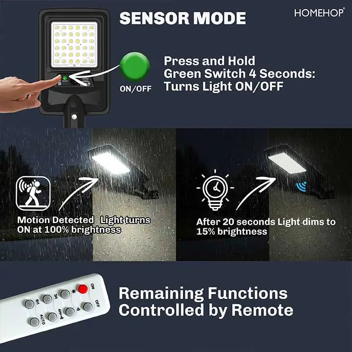 Solar  LED Street Light Outdoor Waterproof  100 W  Motion Sensor Wall Lamp For Home , Garden, Pathway (Cool White)