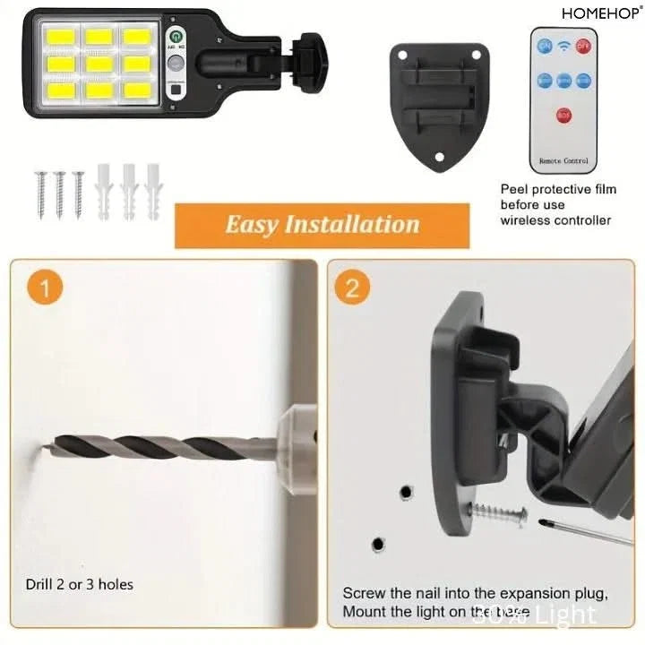 Solar Street Light Outdoor Mini LED Security Lamp With Motion Sensor Waterproof 90COB With Remote Control  For Home (Renewed)