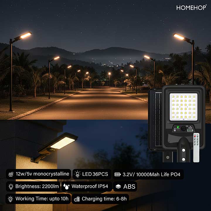 Solar Pole Light 150 W LED Street Light Waterproof Motion Sensor For Home, Garden, Pathway (Warm)