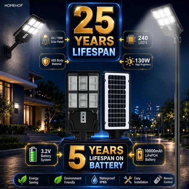 All in One Solar Street Lights 130W Motion Sensor LED Waterproof Automatic Wireless Security Lamp for Outdoor, Home, Garden and Pathway